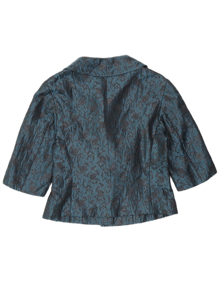 Set vintage da donna a 2 bottoni e 2 pezzi UK 12 blu medio floreale