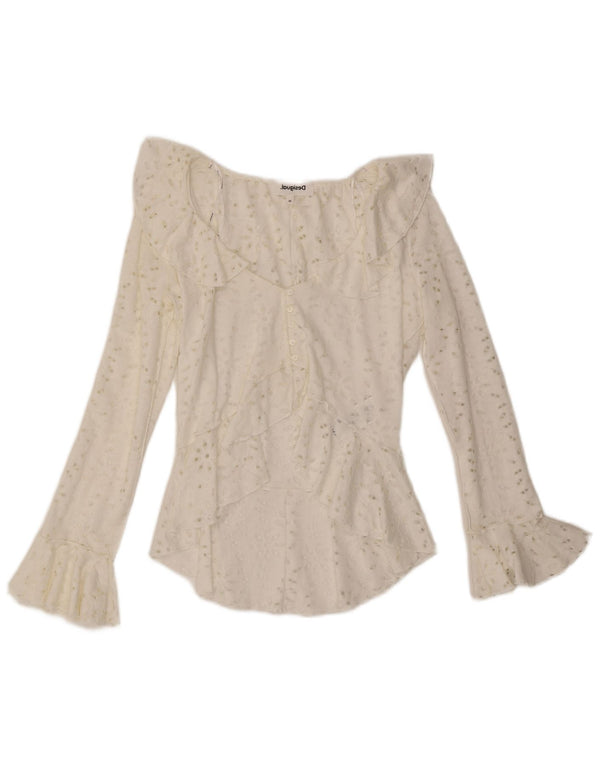 Desigual Donna Camicia Asimmetrica Camicetta UK 12 Cotone Bianco Medio