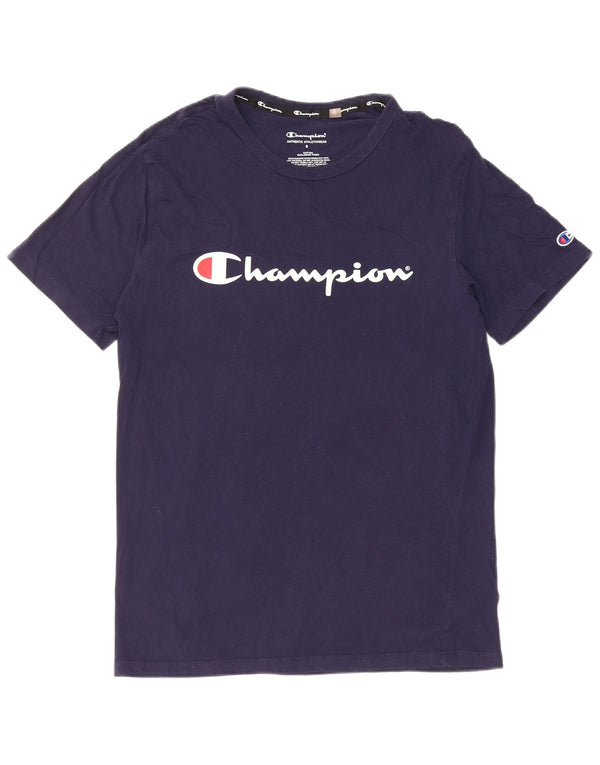 T-shirt grafica da uomo Champion Top piccola in cotone blu navy