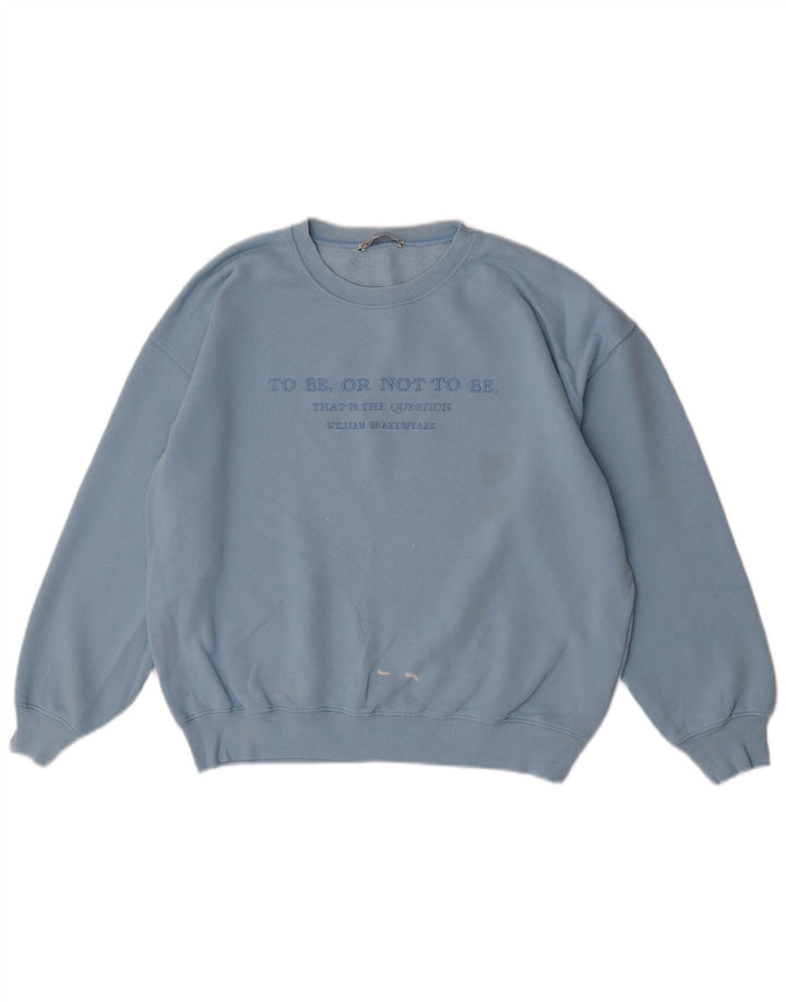 Felpa grafica da donna Zara, maglione UK 14, cotone blu medio