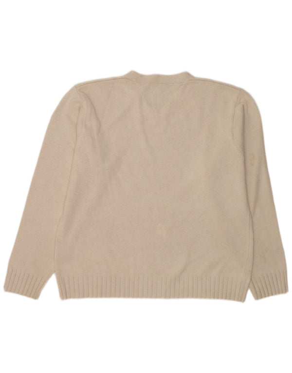 Maglione maglione con scollo a V da uomo Tommy Hilfiger XL in cotone beige