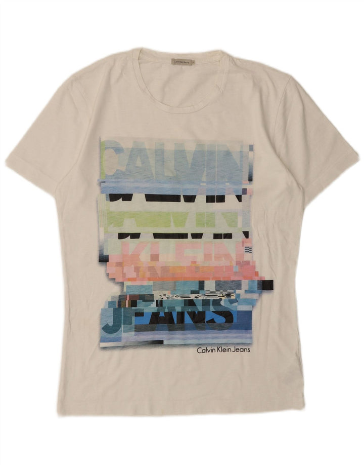 CALVIN KLEIN JEANS T-shirt grafica da uomo Top in cotone bianco medio