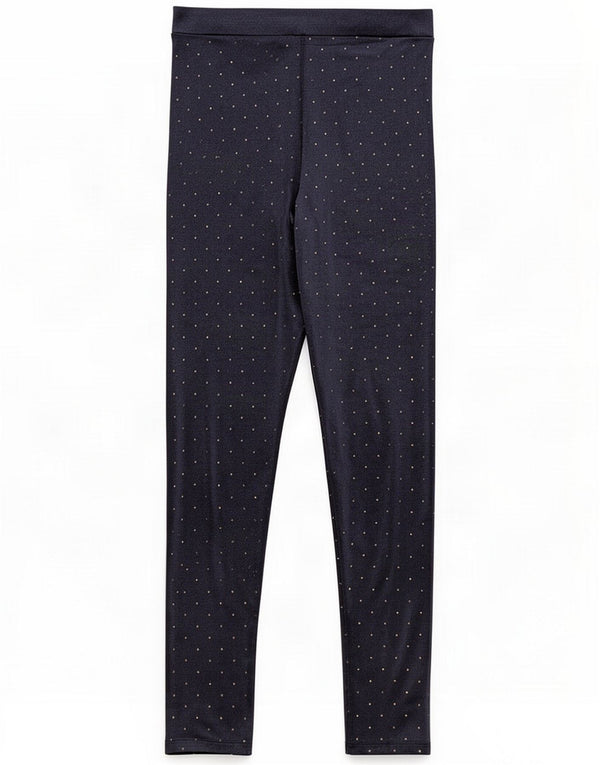 Marks & Spencer Girls Velvet Leggings 13-14 Years Navy Blue Spotted