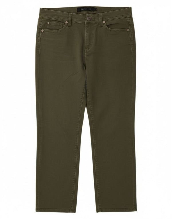 Pantaloni cropped slim da donna Calvin Klein US 10 Large W30 L25 cotone kaki