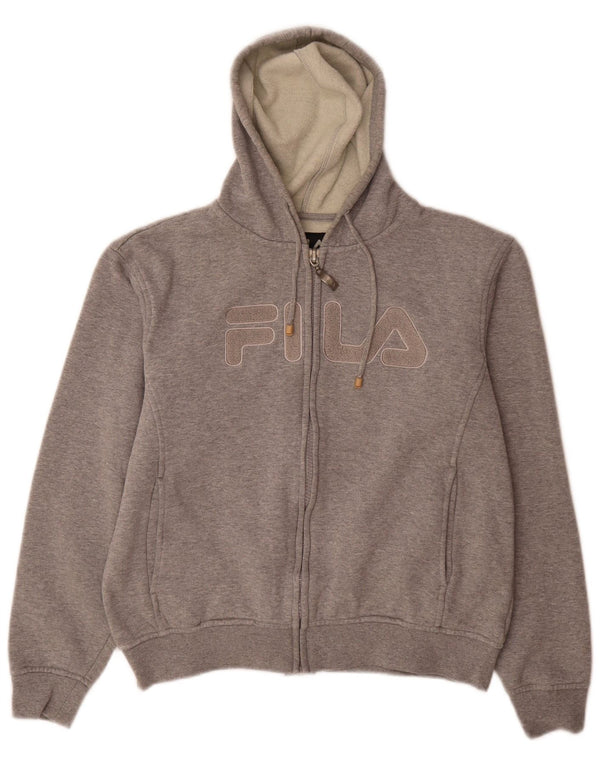 Maglione con cappuccio e zip grafica da donna Fila UK 10 piccolo cotone grigio