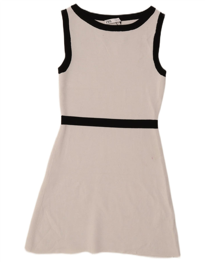 Abito a trapezio senza maniche da donna Zara UK 14 Viscosa bianca media