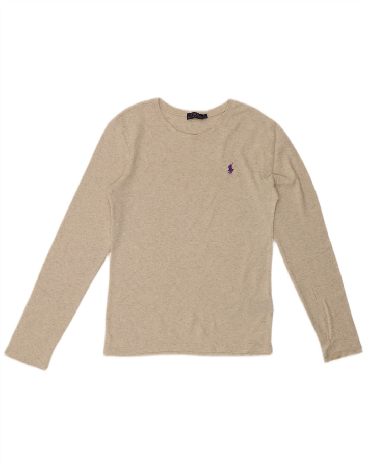 POLO RALPH LAUREN Top da donna a maniche lunghe UK 14 Large in cotone chiazzato grigio