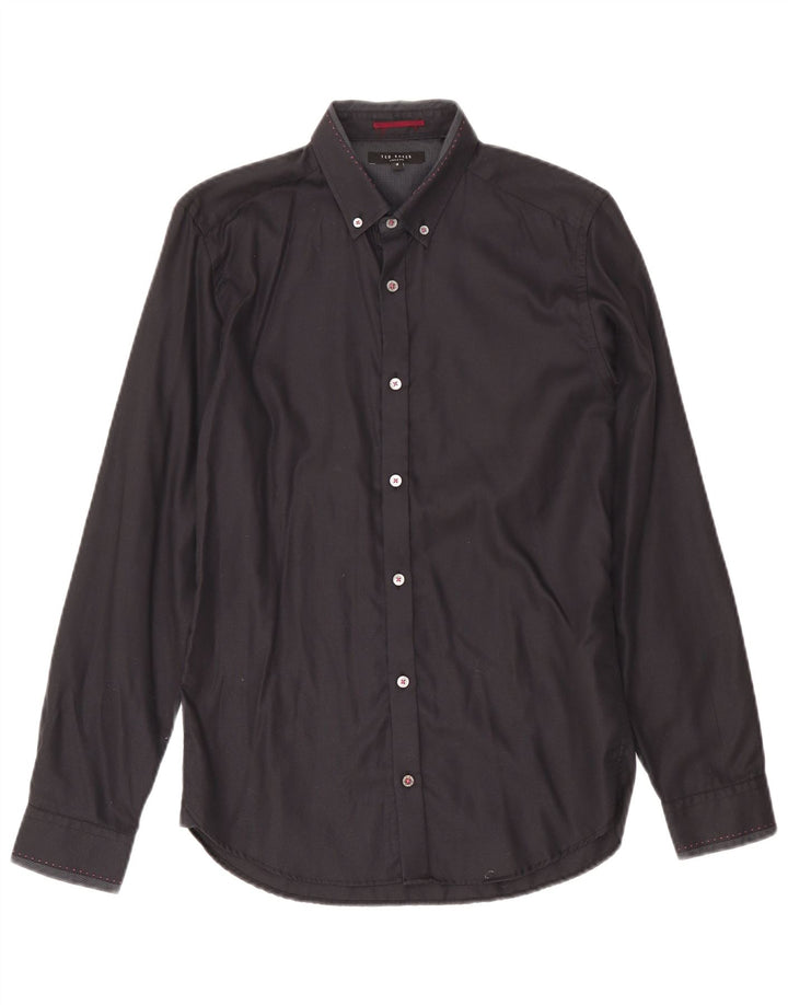 Camicia da uomo Ted Baker taglia 2 piccola in cotone blu navy