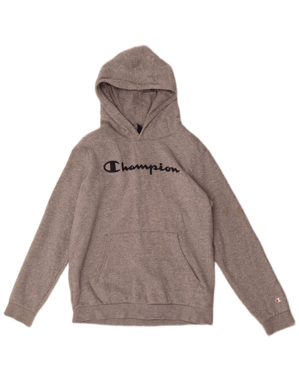 Felpa con cappuccio grafica Champion da ragazzo 13-14 anni XL in cotone chiazzato grigio