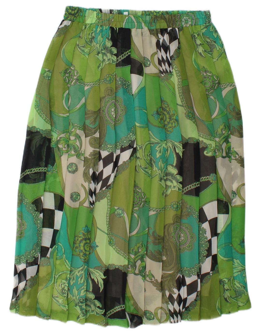 Gonna a pieghe vintage a vita alta da donna W30 patchwork verde medio