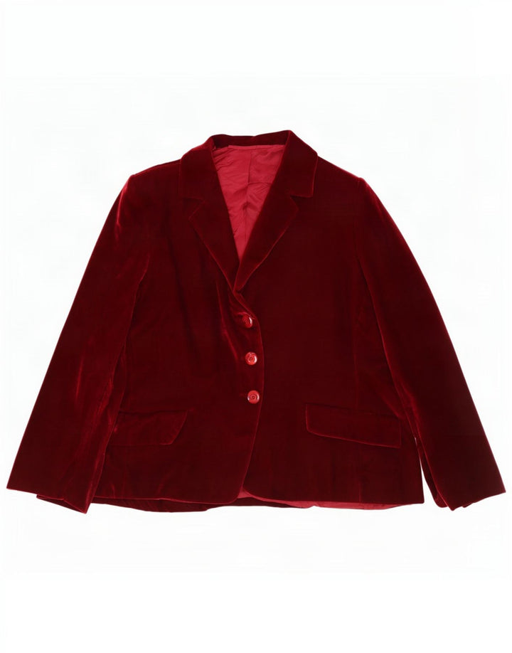 Giacca blazer in velluto a 3 bottoni vintage da donna UK 12 Borgogna media