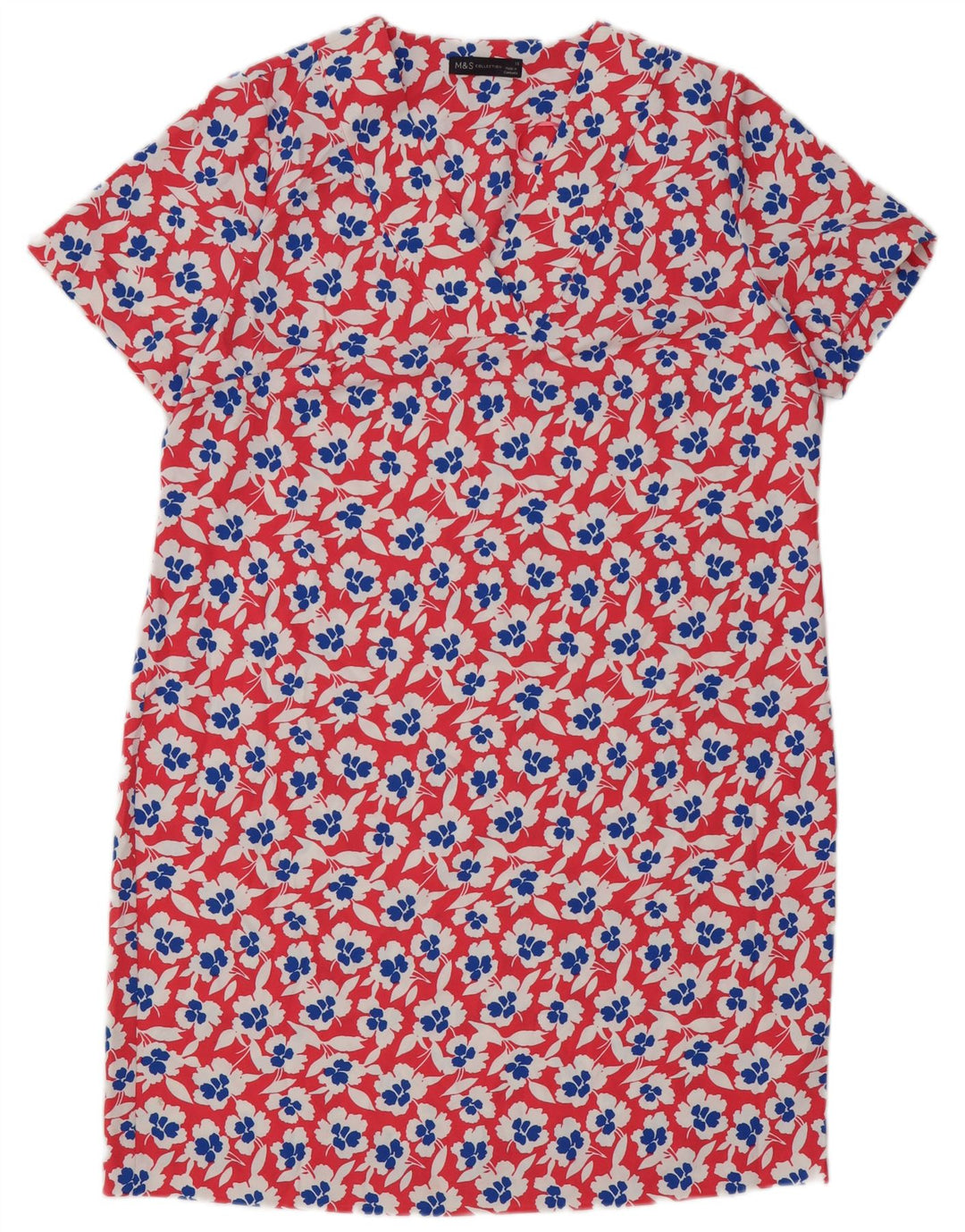 Abito a trapezio da donna Marks & Spencer UK 16 Grande poliestere floreale rosso