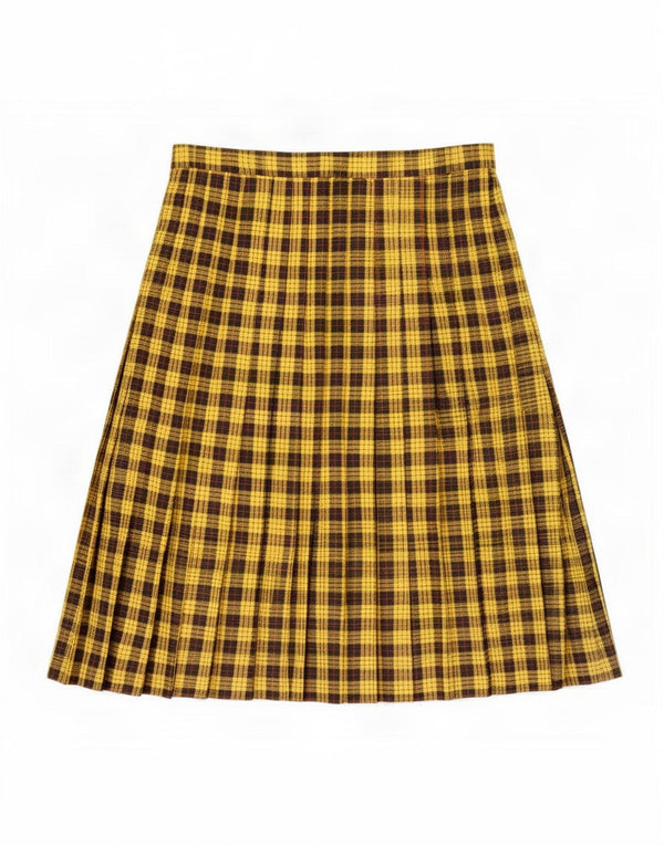 Libra Womens Knife Pleated Skirt UK 16 Large W32 Yellow Plaid Polyester