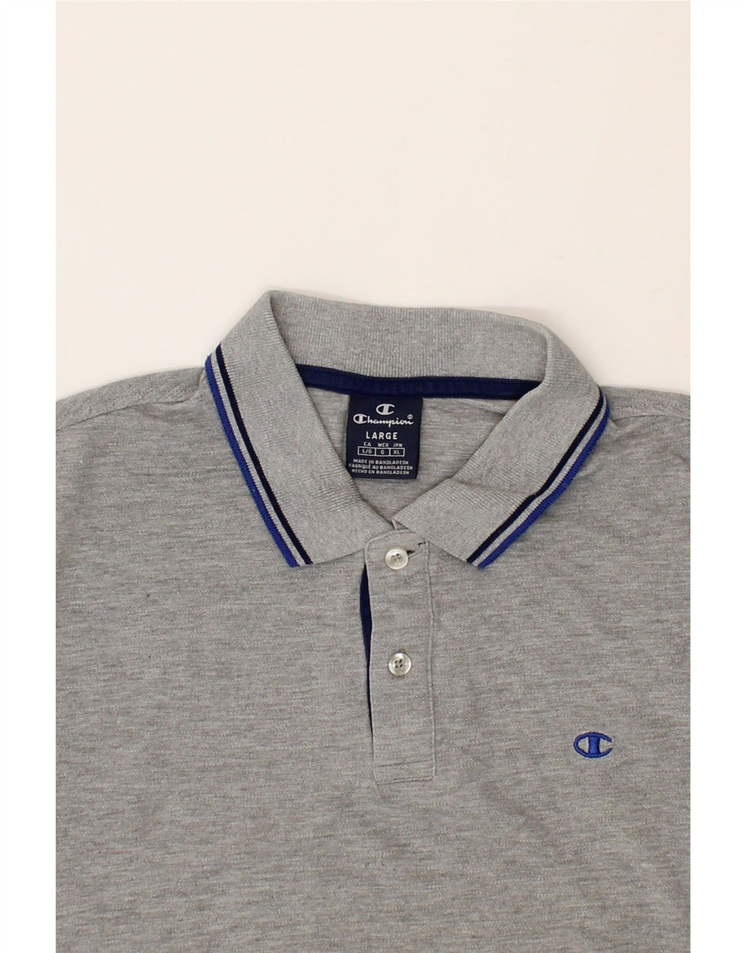 CHAMPION Mens Polo Shirt Large Grey Cotton Vintage Champion and Second-Hand Champion from Messina Hembry 