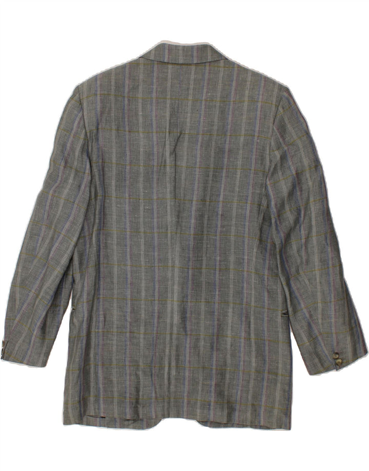 BIANCHI Mens 2 Button Blazer Jacket UK 38 Medium Grey Striped Linen Vintage Bianchi and Second-Hand Bianchi from Messina Hembry 