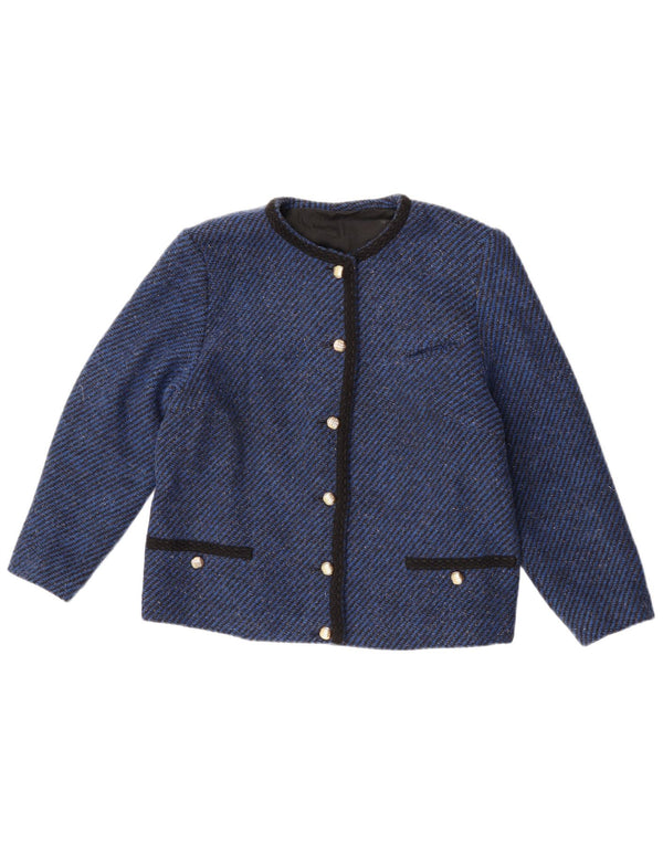 Giacca blazer da donna a 6 bottoni VINTAGE UK 14 gessato blu medio