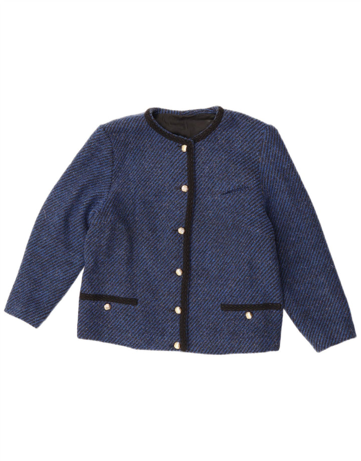 Giacca blazer da donna a 6 bottoni VINTAGE UK 14 gessato blu medio