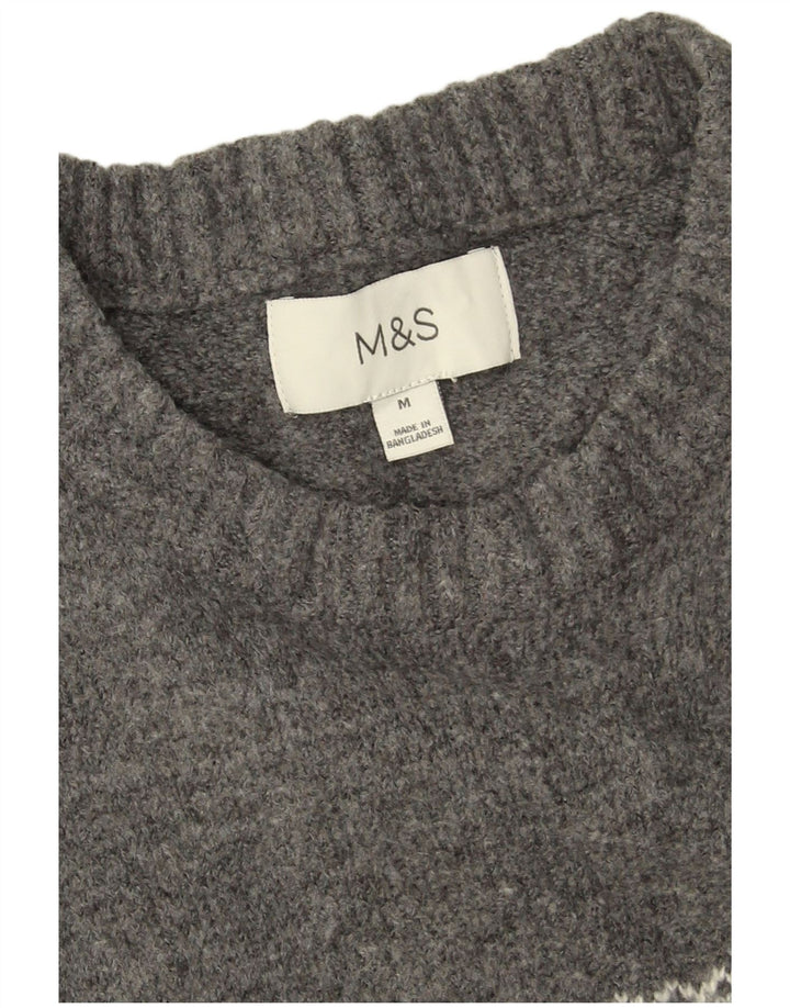 Maglione maglione girocollo da uomo Marks & Spencer grigio medio Fair Isle