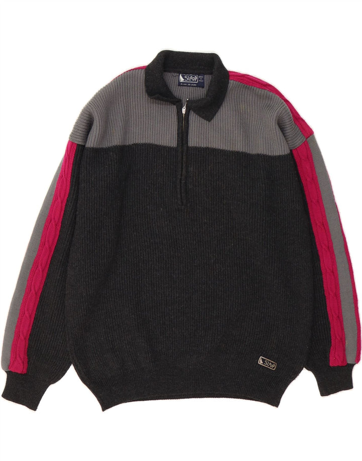 SLOOP Mens Polo Neck Jumper Sweater Large Grey Colourblock Wool Vintage Sloop and Second-Hand Sloop from Messina Hembry 