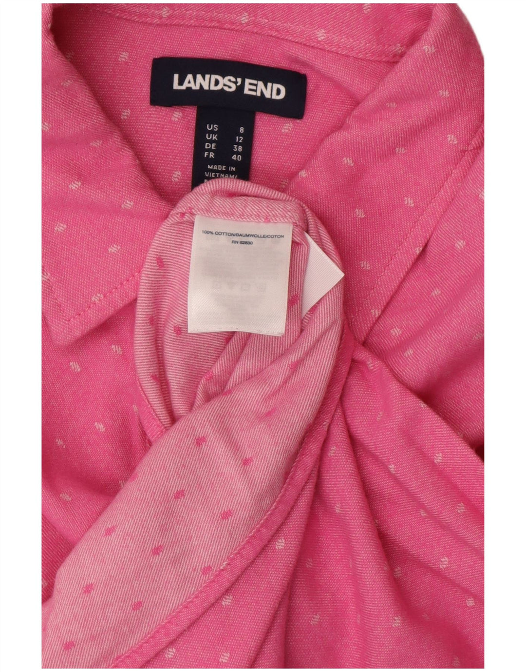 Camicia da donna LANDS END UK 12 Cotone maculato rosa medio