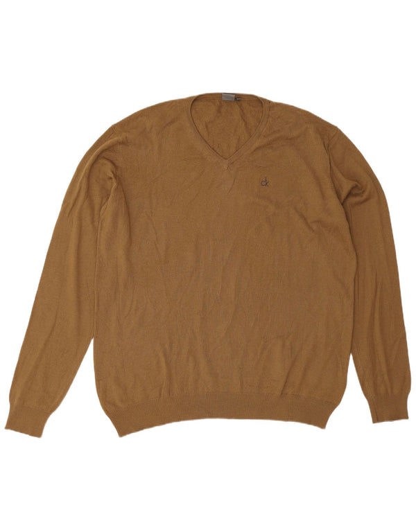 Maglione maglione con scollo a V da uomo Calvin Klein 2XL acrilico kaki