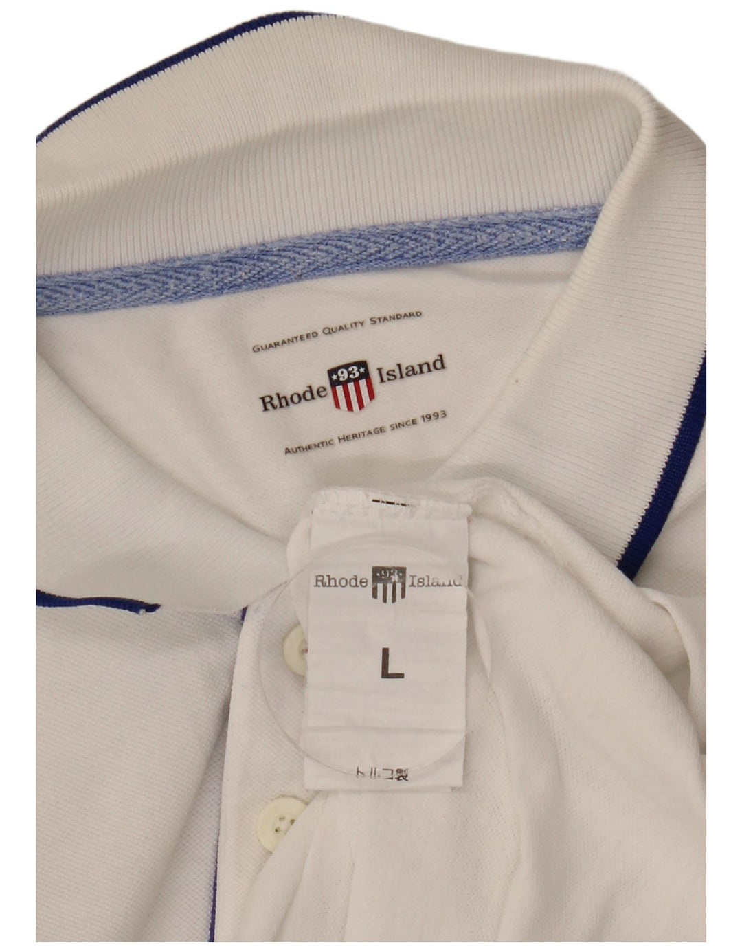 Polo grafica da uomo Rhode Island grande in cotone bianco