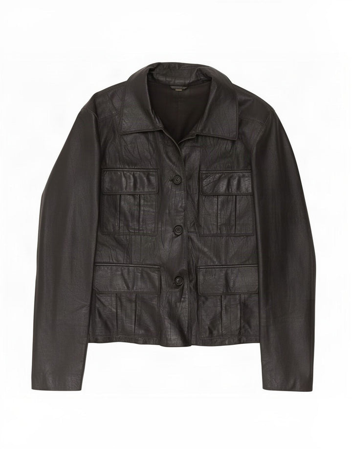 Giacca in pelle vintage da donna UK 14 media nera