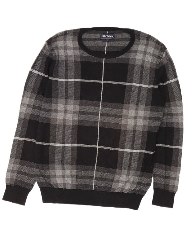 Barbour Uomo Maglione con scollo a barca Maglione grande in cotone grigio a quadri