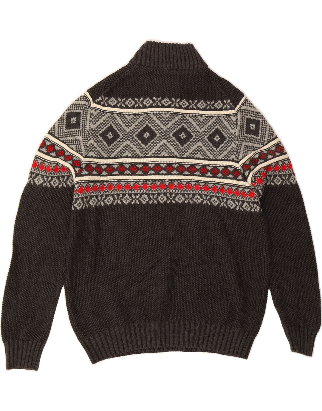 IZOD Mens Zip Neck Jumper Sweater Small Grey Fair Isle Cotton Vintage Izod and Second-Hand Izod from Messina Hembry 