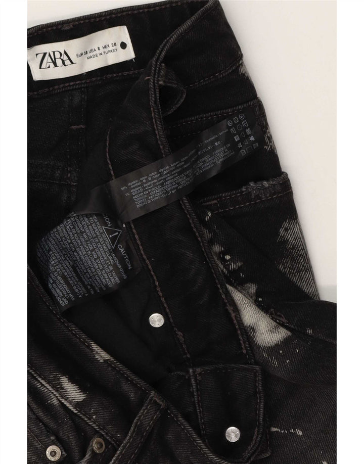Jeans dritti invecchiati da donna Zara EU 38 piccoli W28 L32 neri screziati