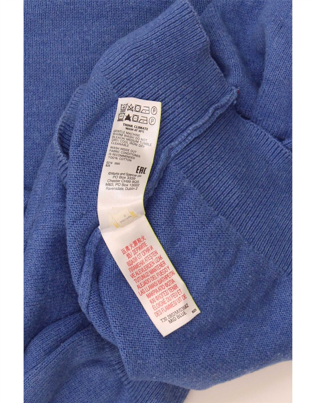 Maglione da uomo con scollo a V Marks & Spencer in cotone blu medio