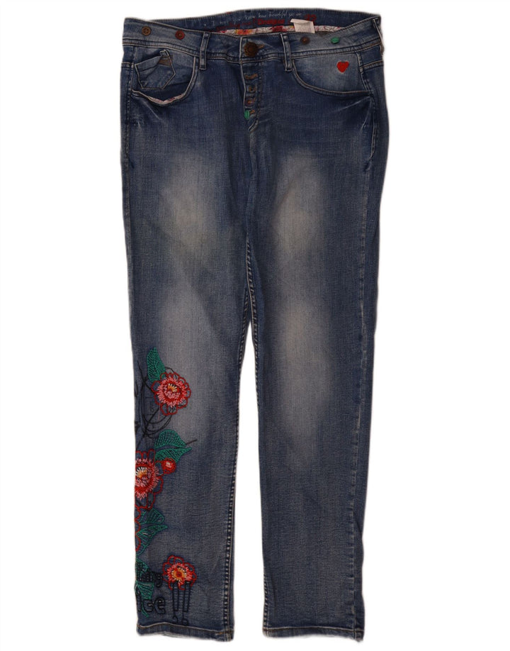 Jeans slim da donna Desigual W32 L31 poliestere floreale blu