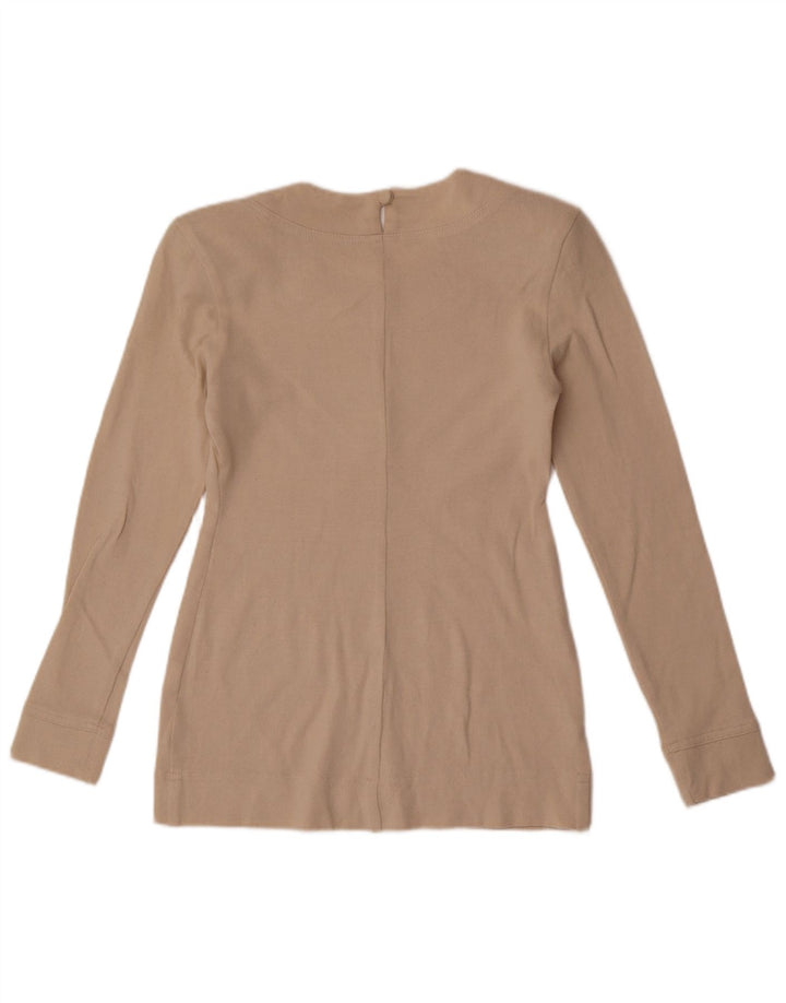 Top regolare da donna vintage a maniche lunghe UK 12 lana beige medio