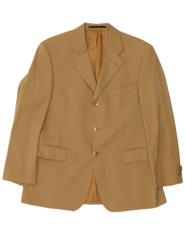 PIERRE CARDIN Giacca blazer a 3 bottoni da uomo UK 40 Large Beige Lana vergine