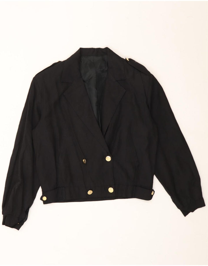 VINTAGE Womens Military Double Breasted Bomber Jacket IT 42 Medium Black Vintage Vintage and Second-Hand Vintage from Messina Hembry 