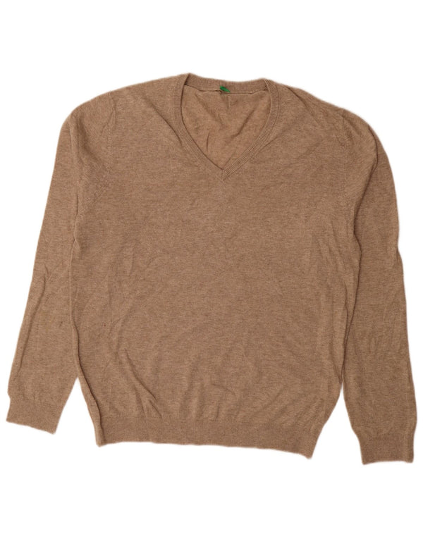 BENETTON Maglione da uomo con scollo a V grande beige