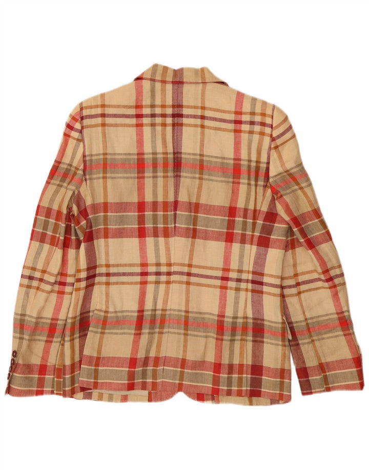 Giacca blazer a 2 bottoni da donna DAKS UK 14 Lino a quadri beige grande
