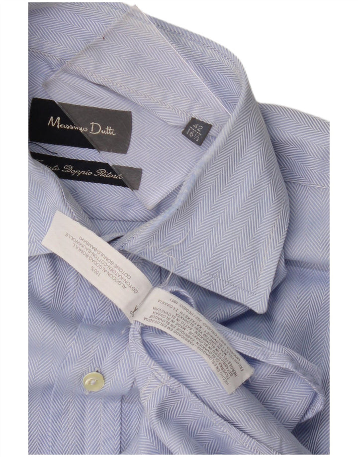 Camicia da uomo Massimo Dutti taglia 42 16 1/2 grande cotone a spina di pesce blu