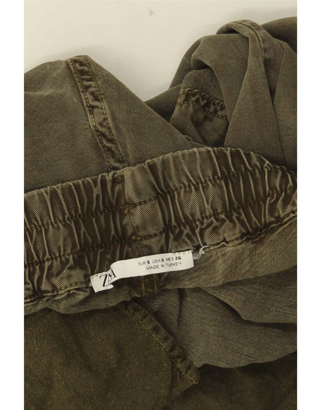 Jeans corti da donna Zara Joggers piccoli W26 L25 viscosa kaki