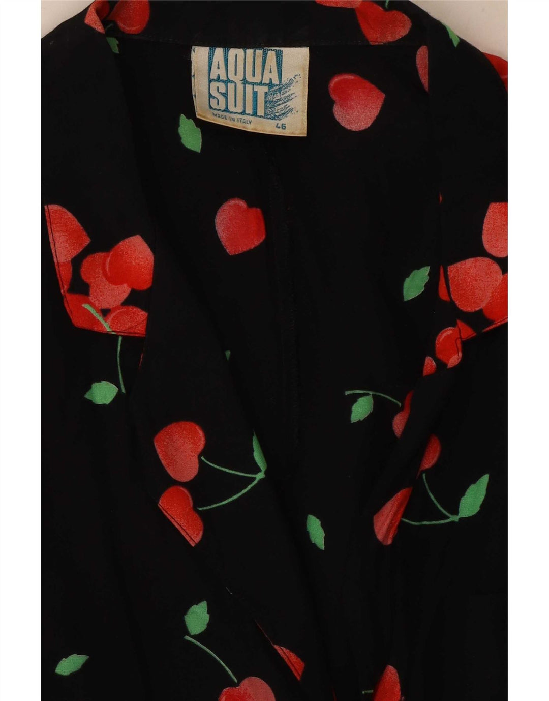 Camicetta vintage da donna con cravatta corta sul davanti IT 46 grande floreale nero