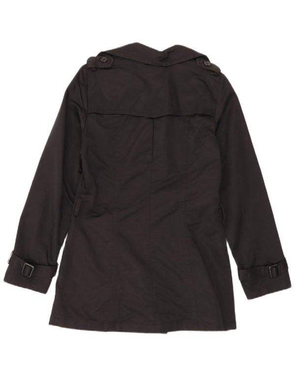 Zara Womens Trench Coat UK 12 Medium Black Cotton