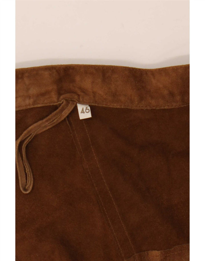 Gonna asimmetrica avvolgente in pelle scamosciata da donna vintage IT 46 grande W30 Beige