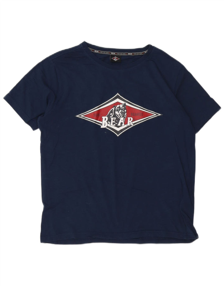 T-shirt grafica da uomo Bear Top piccola in cotone blu navy