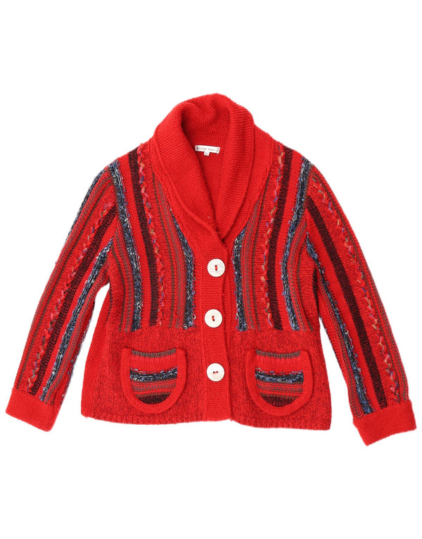 Maglione cardigan da donna vintage UK 18 XL acrilico a strisce rosse