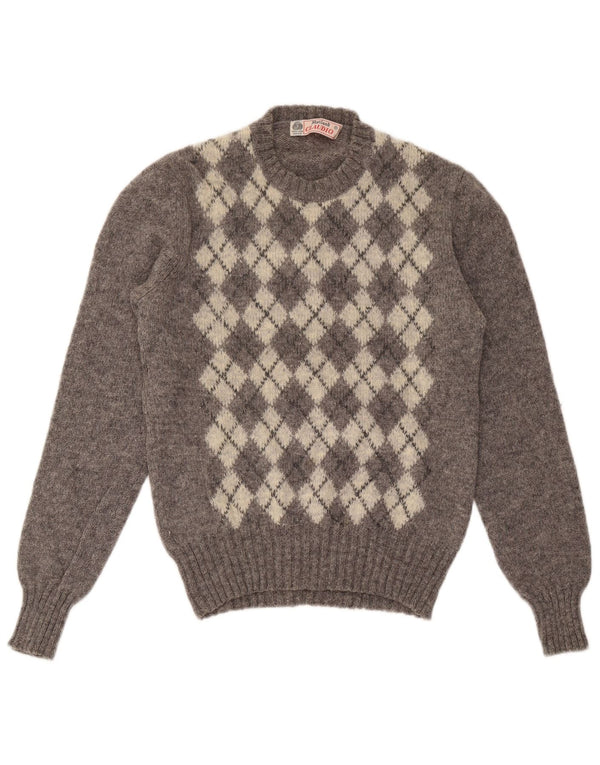 Maglione maglione girocollo da donna Claudio UK 14 Large Grey Argyle/Diamond