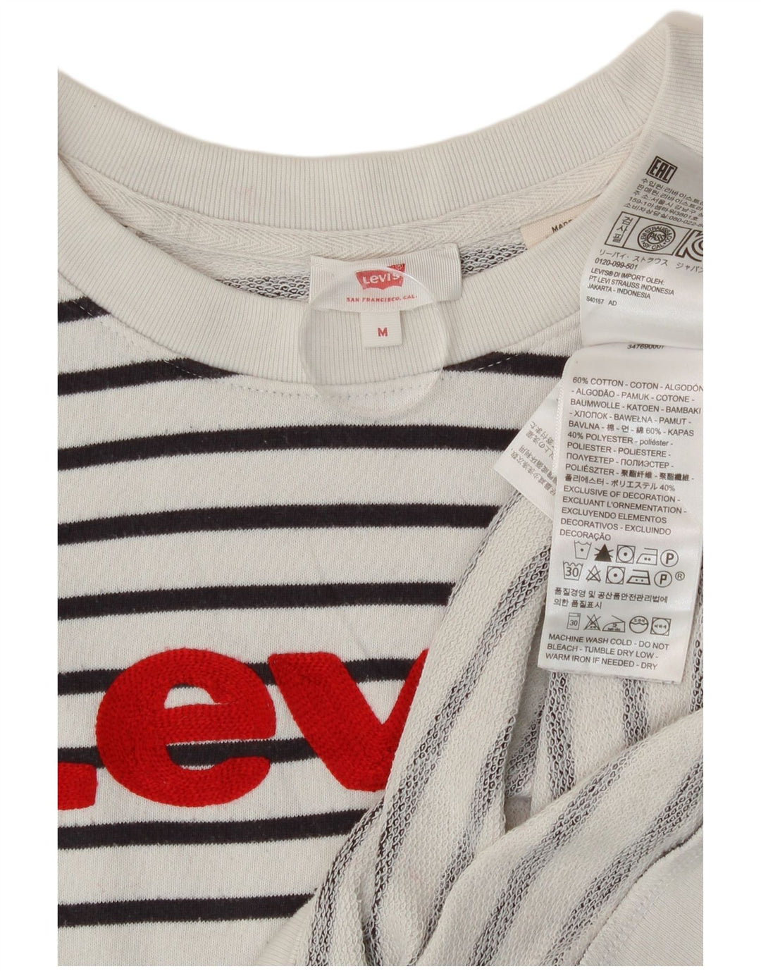 Levi's Felpa con grafica da donna Maglione UK 14 Medium White Striped Nautical