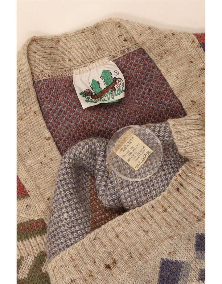 Maglione cardigan da uomo vintage in lana geometrica multicolore grande