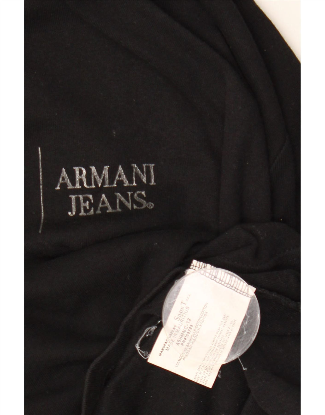 ARMANI JEANS Top grafico da donna manica 3/4 UK 12 cotone nero medio