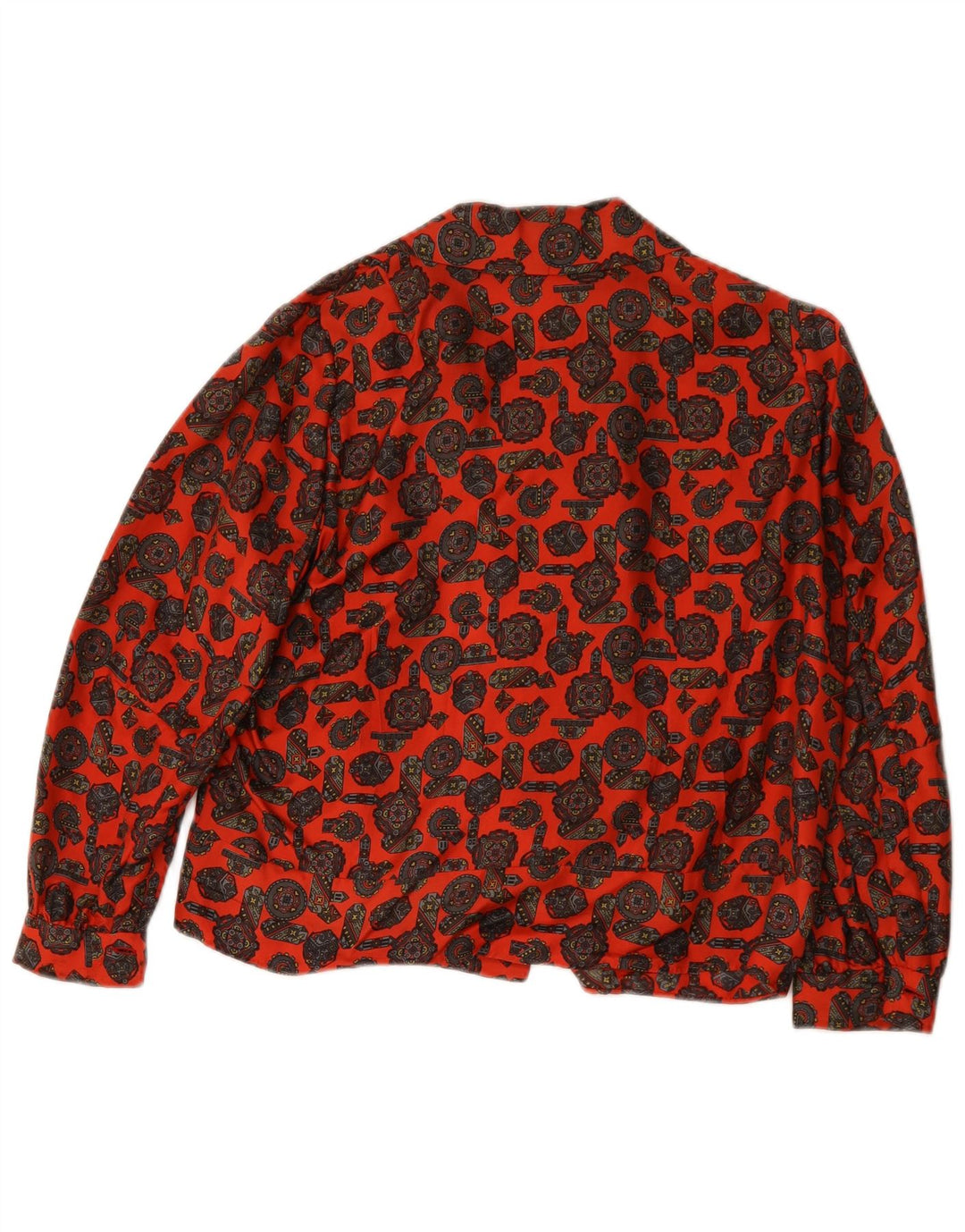 Camicetta camicia vintage da donna UK 16 grande rossa geometrica