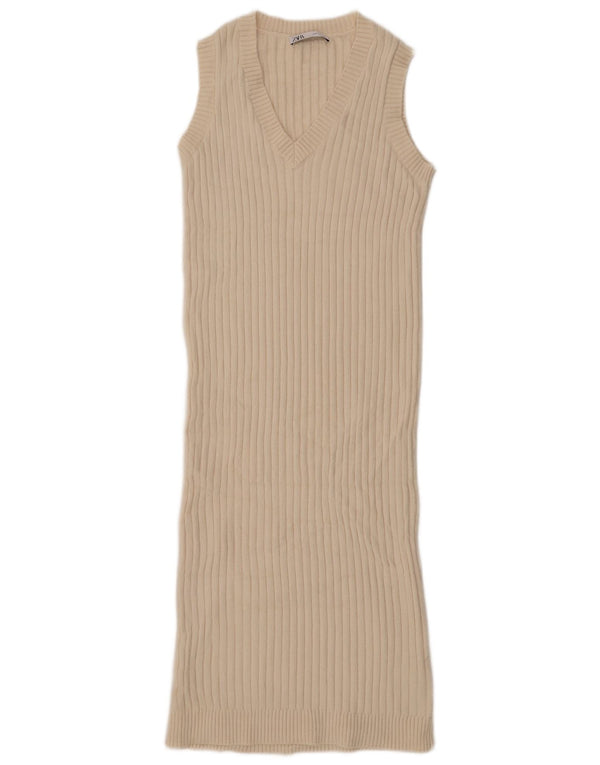 Abito maglione senza maniche da donna Zara UK 14 Acrilico bianco sporco medio